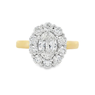 0.70ct F VS2 Oval Halo Diamond Engagement Ring in 18ct Gold