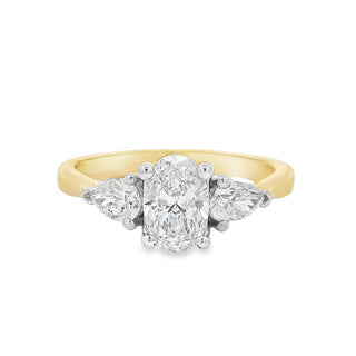 0.70ct D SI1 Oval Solitaire with Pear Sides Diamond Engagement Ring in 18ct Gold