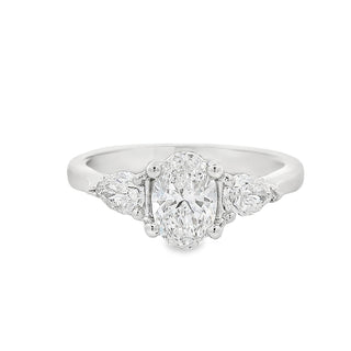 0.72ct E VS2 Oval Cut Solitaire Diamond Engagement Ring with Pear Cut Sides in Platinum