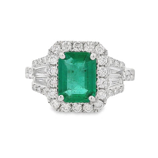 Emerald and Diamond Emerald Cluster Ring in 18ct White Gold