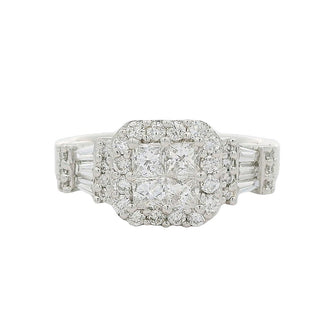 0.87ct Cushion Shaped Fancy Diamond Cluster Dress Ring in 18ct White Gold