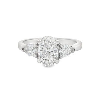 1.02ct F VS1 Oval Cut Solitaire Diamond Ring with Pear Cut Diamond Sides in Platinum