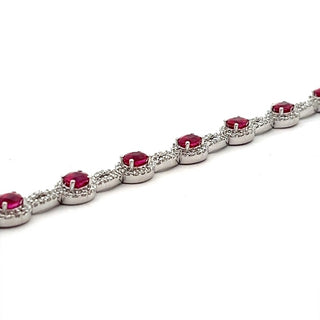 Ruby and Diamond Fancy Cluster Bracelet in 18ct White Gold