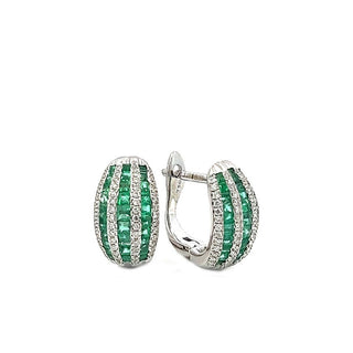 Emerald and Diamond Hoop Earrings in 18ct White Gold