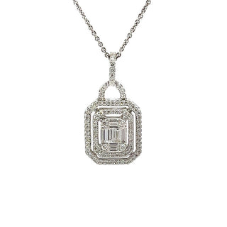 0.65ct Diamond Emerald Shape Cluster Pendant in 14ct White Gold on 9ct White Gold Trace Chain