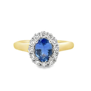 Sapphire and Diamond Oval Cluster Ring in 18ct Yellow Gold