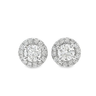 Round Brilliant Cut Halo Diamond Stud Earrings in 18ct White Gold