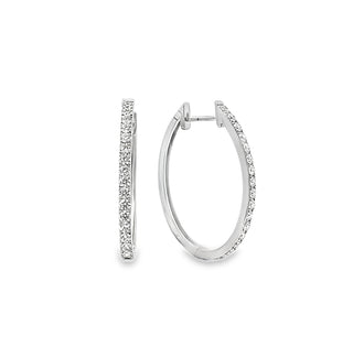 0.99ct Large Oval Pave Set Diamond Hoop Earrings in 14ct White Gold