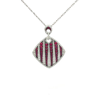 Ruby and Diamond Fancy Pendant in 18ct White Gold on 18ct White Gold Trace Chain