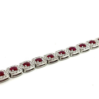 Ruby and Diamond Cushion Shaped Cluster Bracelet in 18ct White Gold