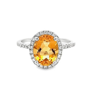 Citrine and Diamond Oval Cluster Ring in 18ct White Gold