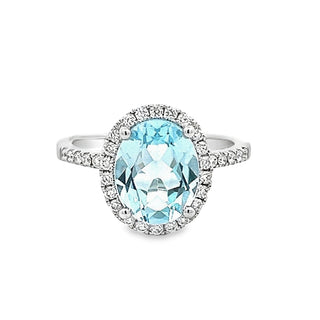 Blue Topaz and Diamond Oval Cluster Ring in 18ct White Gold