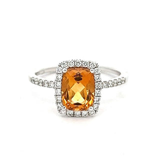 Citrine and Diamond Emerald Shaped Cluster Ring in 18ct White Gold