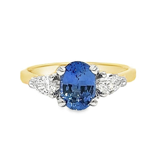 Sapphire and Diamond Three Stone Diamond Ring in 18ct Yellow Gold