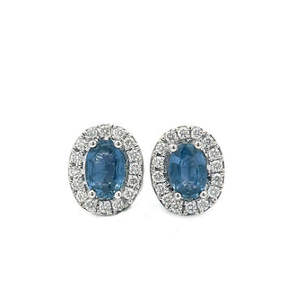 Sapphire and Diamond Oval Cluster Stud Earrings In 18ct White Gold