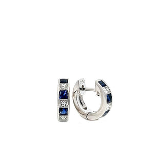 Sapphire and Diamond Channel Set Round Hoop Earrings in 18ct White Gold