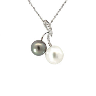 Pearl and Diamond Drop Pendant in 18ct White Gold on 18ct White Gold Trace Chain