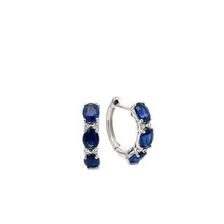 Sapphire and Diamond Round Hoop Earrings in 18ct White Gold