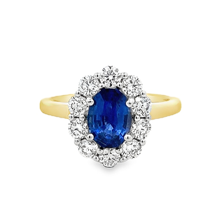 Sapphire and Diamond Oval Cluster Ring in 18ct Gold