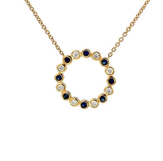 Sapphire and Diamond Bezel Set Circle Necklet in 18ct Yellow Gold