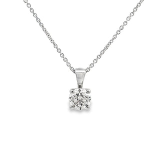 0.70ct Brilliant Cut Solitaire Pendant in 18ct White Gold on 9ct White Gold Trace Chain