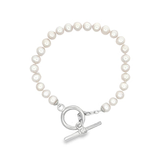 Freshwater Pearl Bracelet with Toggle Clasp in Silver