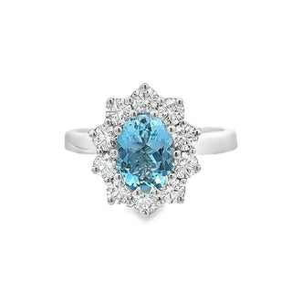 Aquamarine and Diamond Oval Cluster Ring in Platinum