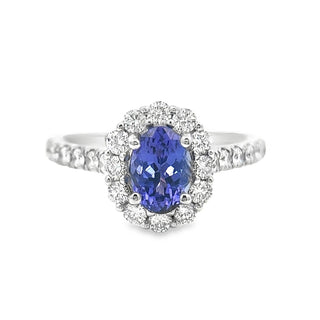 Tanzanite and Diamond Oval Cluster Ring in Platinum