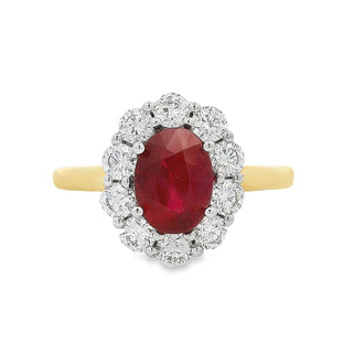 Ruby and Diamond Oval Cluster Ring in 18ct Yellow Gold