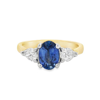 Sapphire and Diamond Three Stone Ring in 18ct Yellow Gold