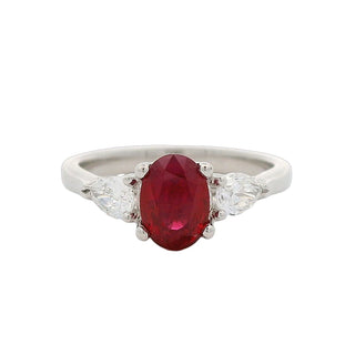 Ruby and Diamond Three Stone Ring in Platinum