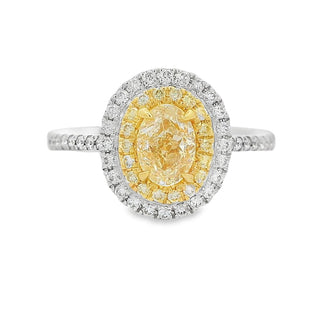 0.85ct Yellow Diamond Oval Cut Cluster Ring in 18ct White Gold