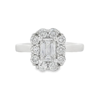 0.51ct E VVS2 Emerald Cut Diamond Halo Ring in Platinum