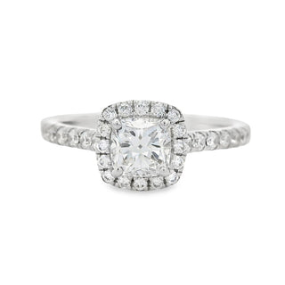 0.71ct Cushion Cut Halo Diamond Engagement Ring in 18ct White Gold