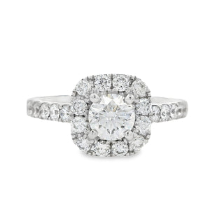 0.50ct E VVS2 Brilliant Cut Cushion Halo Diamond Engagement Ring in 18ct White Gold