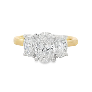 1.01ct Oval Cut Three Stone Lab Grown Diamond Ring in 18ct Yellow Gold