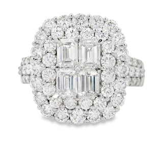 2.80ct Cushion Shaped Baguette and Brilliant Cut Diamond Dress Ring in 18ct White Gold