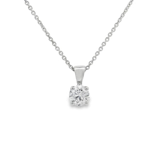 0.50ct Brilliant Cut Solitaire Pendant in 18ct White Gold on 9ct White Gold Trace Chain