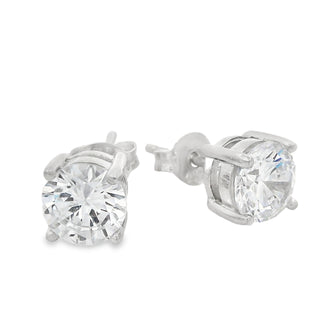 Cubic Zirconia Single Stone Stud Earrings in Silver