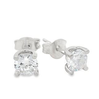 Cubic Zirconia Small Single Stone Stud Earrings in Silver