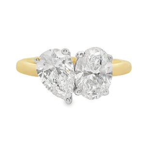 2.13ct Toi et Moi Pear and Oval Cut Lab Grown Diamond Ring in 18ct Yellow Gold