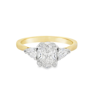 0.70ct E SI1 Oval Cut Solitaire Diamond Engagement Ring with Pear Cut Sides in 18ct Yellow Gold