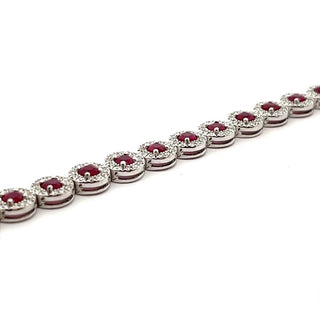 Ruby and Diamond Round Shaped Cluster Bracelet in 18ct White Gold