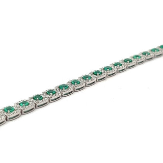 Emerald and Diamond Cushion Shaped Cluster Bracelet in 18ct White Gold