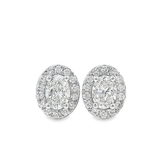 Oval Halo Diamond Stud Earrings in 18ct White Gold