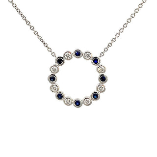 Sapphire and Diamond Bezel Set Circle Necklet in 18ct White Gold