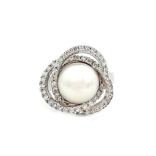 Freshwater Pearl and Cubic Zirconia Dress Ring in Silver