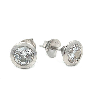 Cubic Zirconia Rubover Set Stud Earrings in Silver