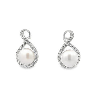 Freshwater Pearl and Cubic Zirconia Fancy Stud Earrings in Silver