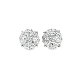 1.00ct Invisible Set Diamond Stud Earrings in 18ct White Gold